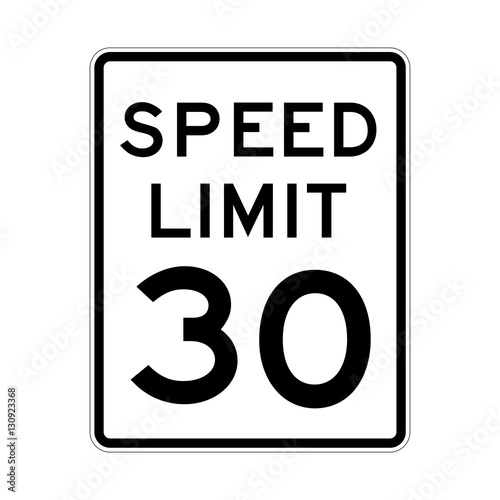 Speed limit 30 traffic light on white background