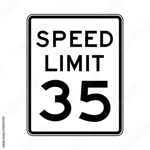 Speed limit 35 traffic light on white background