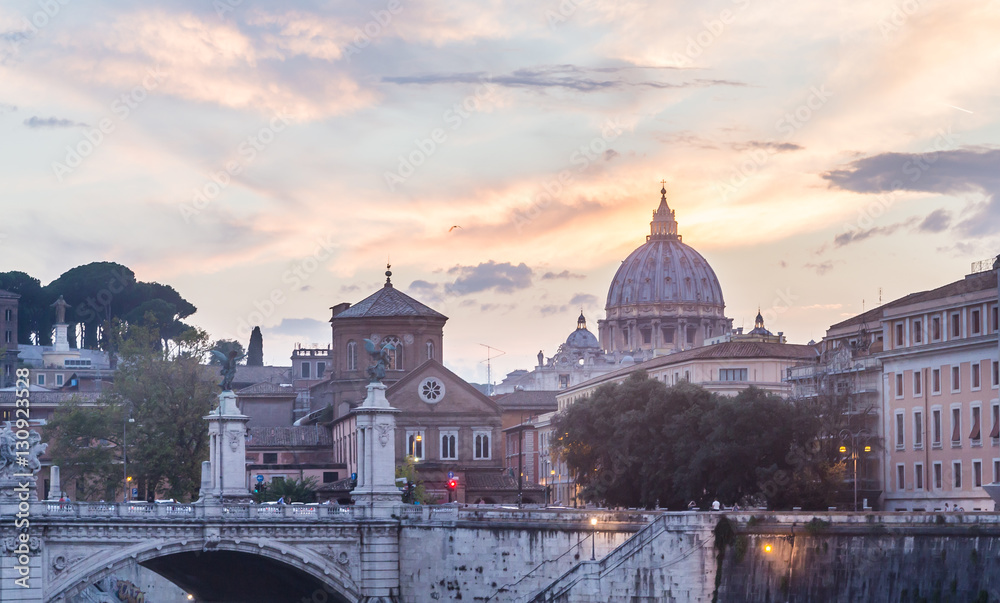 St. Peter's cathedral and Bridge Vittorio Emanuele II, Rome, Ita