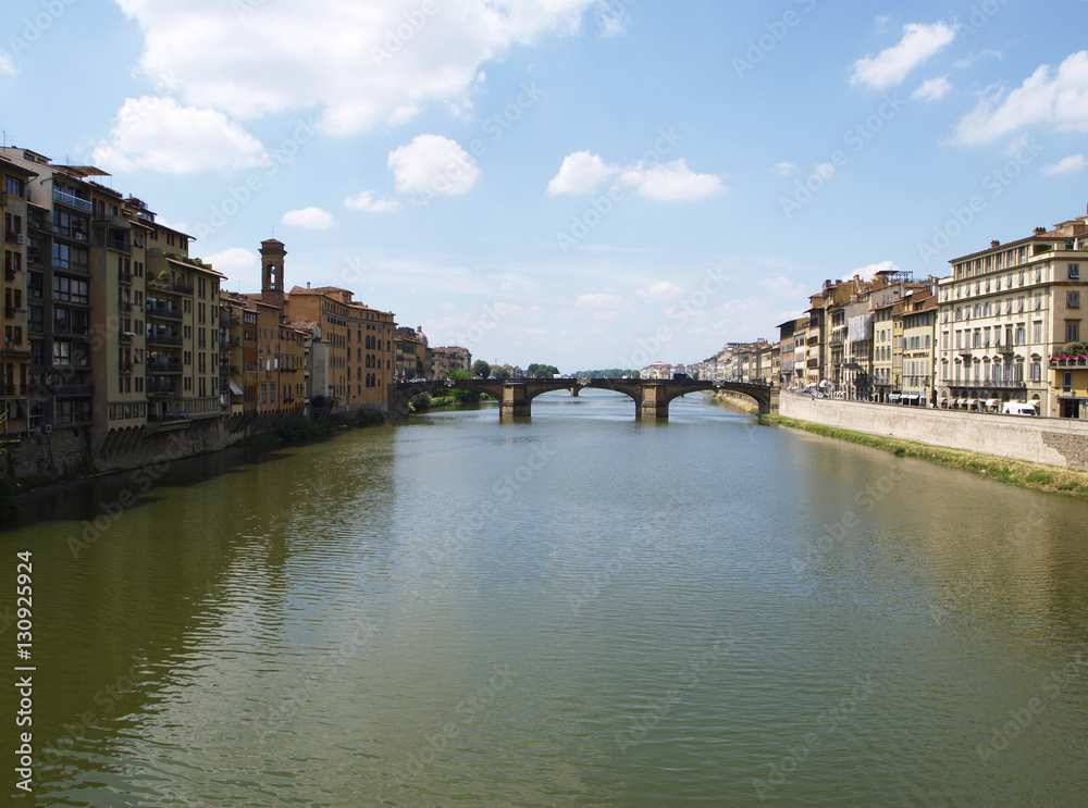 Cityscape of Florence, Italy view to St Trinity bridge over Arno river