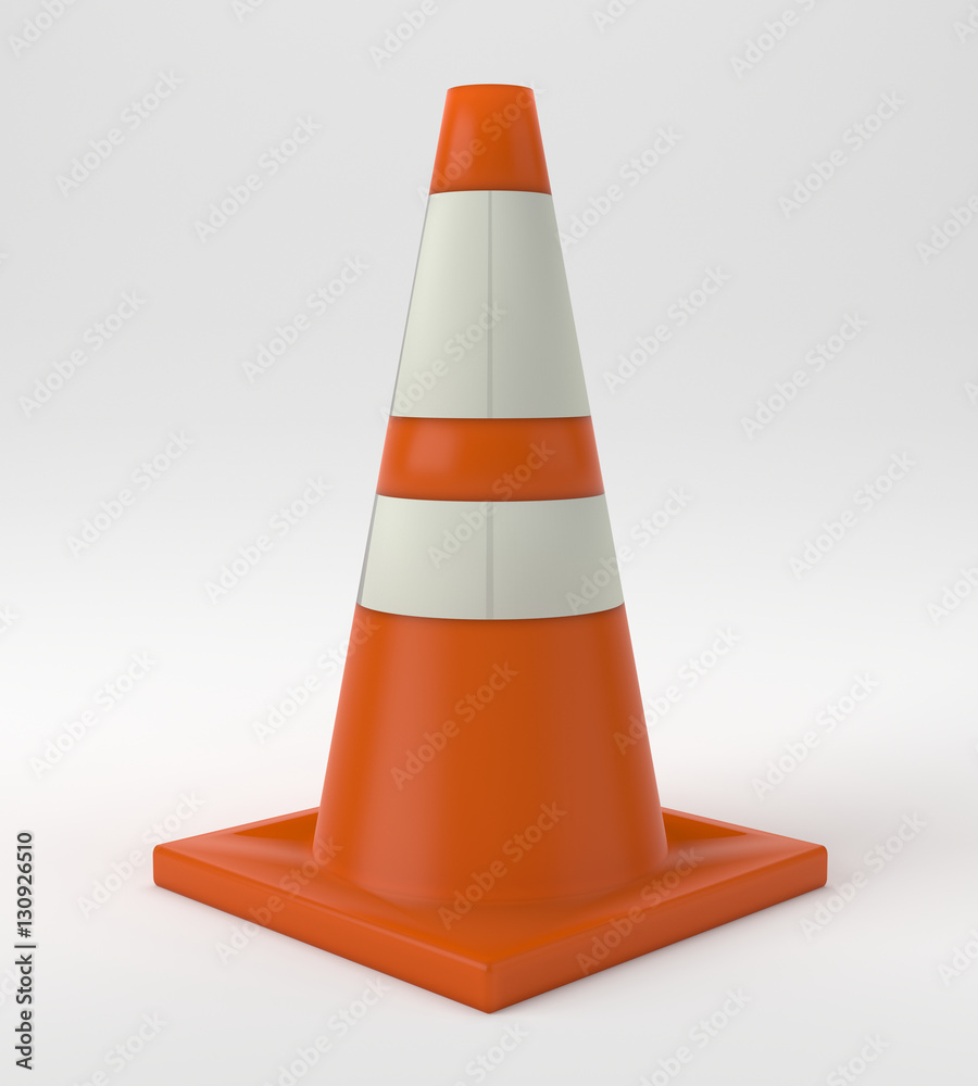 traffic cone construction orange warning 3D illustration