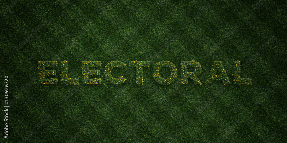 ELECTORAL - fresh Grass letters with flowers and dandelions - 3D rendered royalty free stock image. Can be used for online banner ads and direct mailers.. ELECTORAL - fresh Grass letters with flowers and dandelions - 3D rendered royalty free stock image. Can be used for online banner ads and direct mailers..