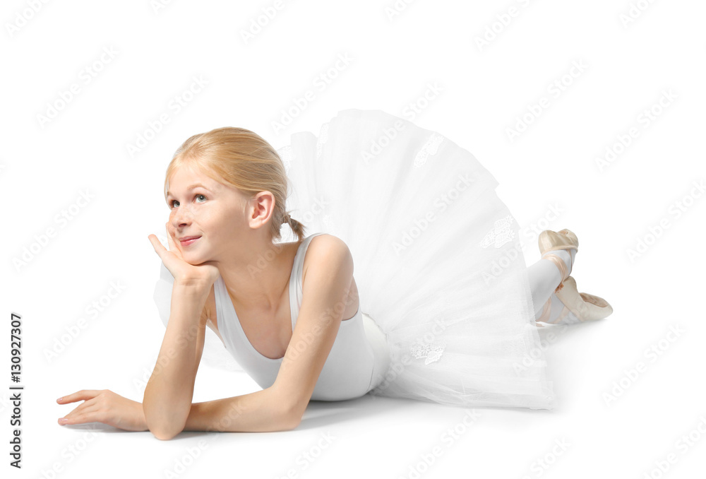 Fototapeta premium Beautiful ballet dancer on white background