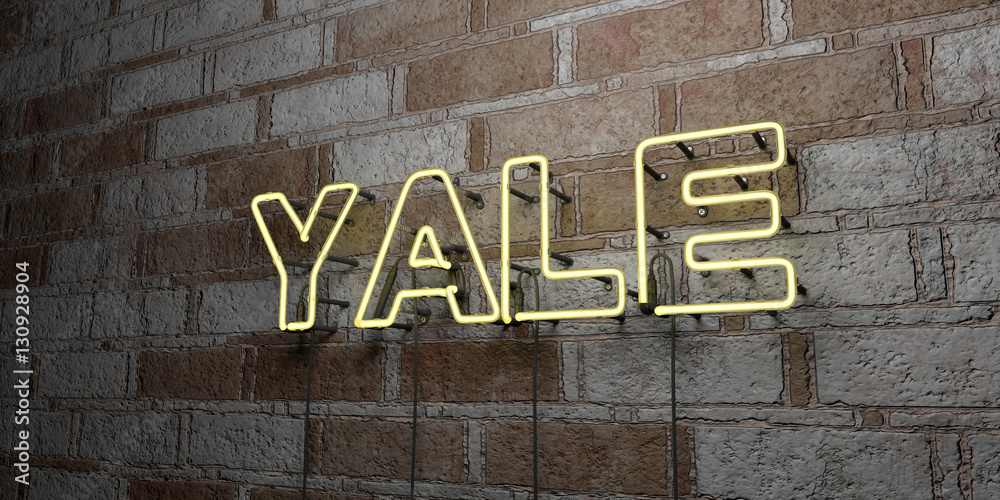 YALE - Glowing Neon Sign on stonework wall - 3D rendered royalty free stock illustration. Can be used for online banner ads and direct mailers.. YALE - Glowing Neon Sign on stonework wall - 3D rendered royalty free stock illustration. Can be used for online banner ads and direct mailers..