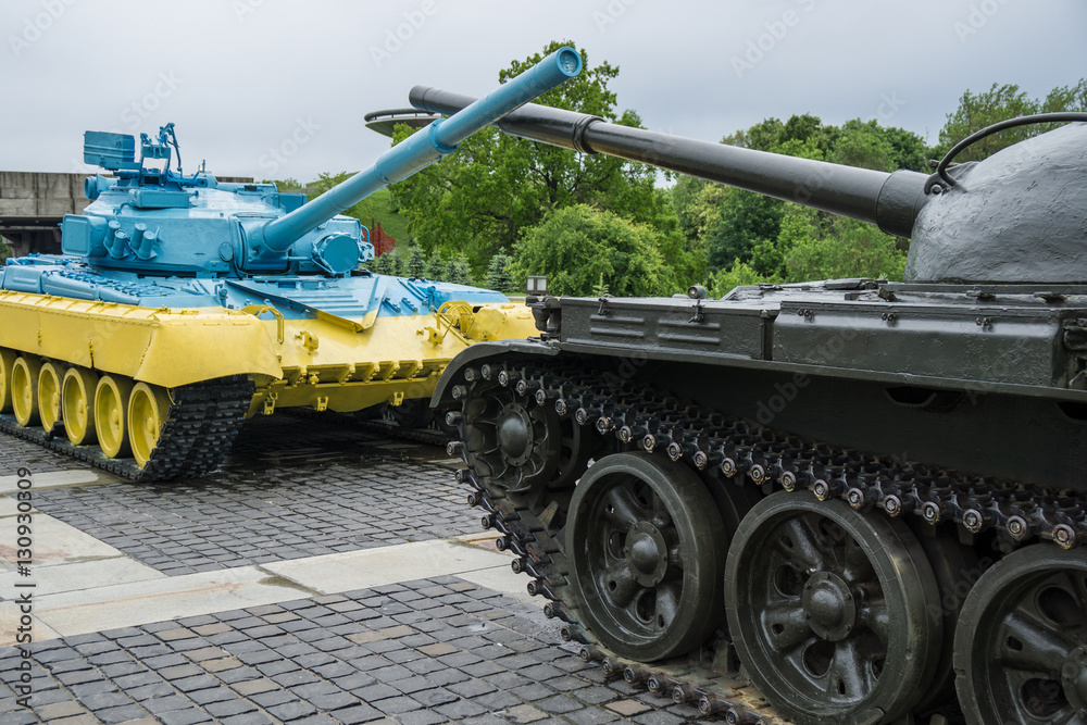 T-64 tank in the colors of the flag of Ukraine, Kiev T-64 tank in the colors of the flag of Ukraine, Kiev