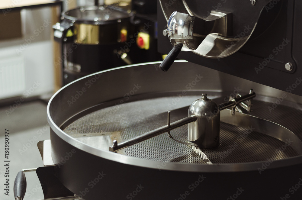 empty coffee roaster machine drum without coffee. empty coffee roaster machine drum without coffee.