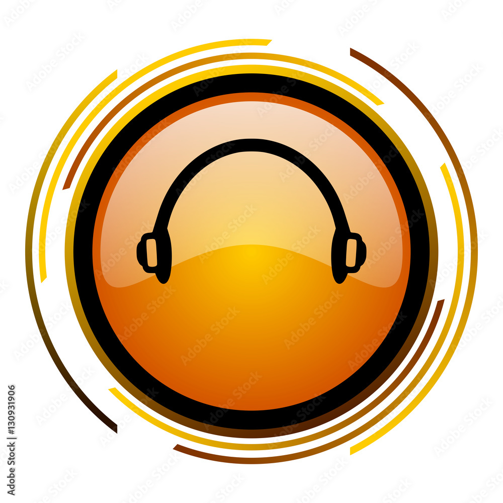 Hedphones sign vector icon. Modern design round orange button isolated on white square background for web and application designers in eps10. Hedphones sign vector icon. Modern design round orange button isolated on white square background for web and application designers in eps10.