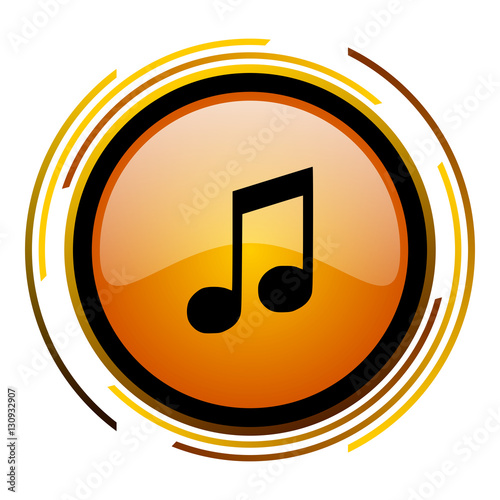 Music sign vector icon. Modern design round orange button isolated on white square background for web and application designers in eps10.