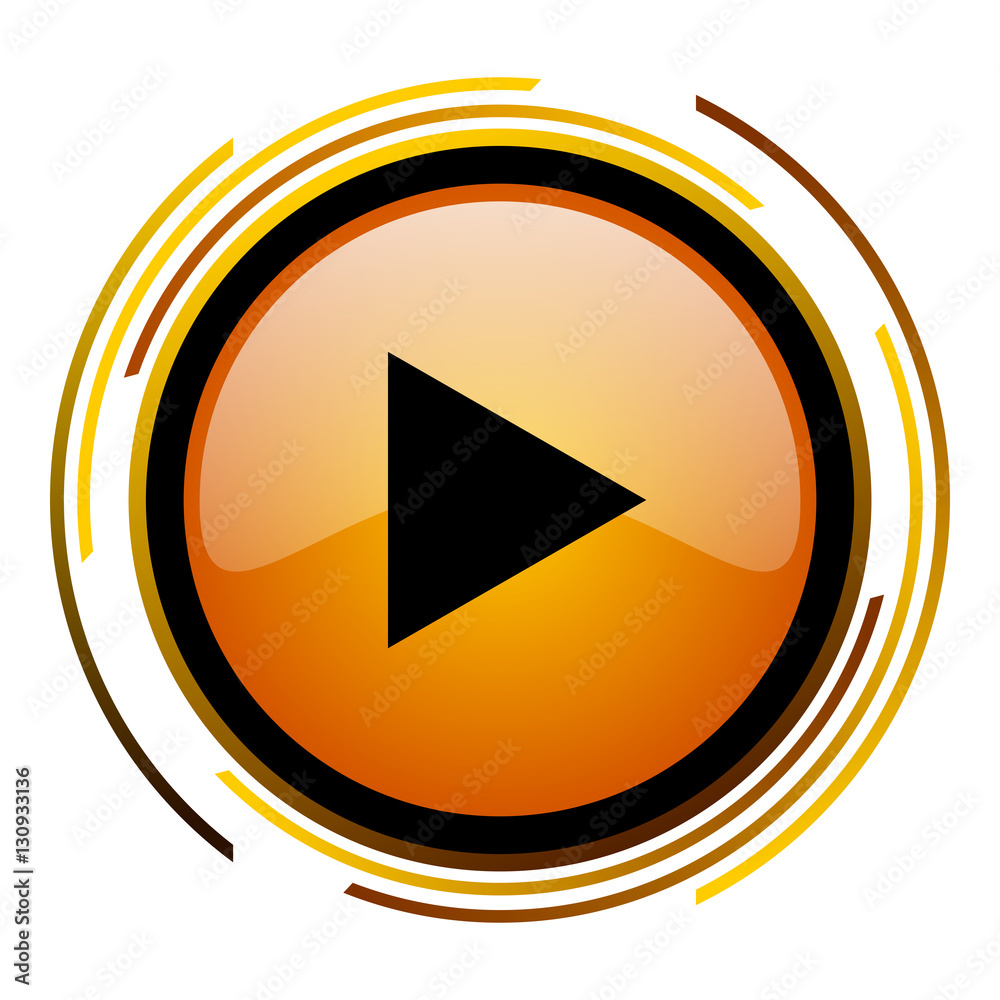 Play sign vector icon. Modern design round orange button isolated on white square background for web and application designers in eps10. Play sign vector icon. Modern design round orange button isolated on white square background for web and application designers in eps10.