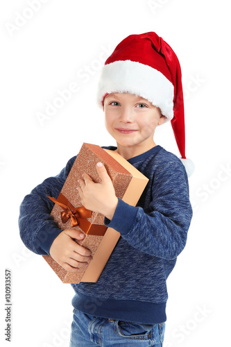 Cute little boy in Santa ha...