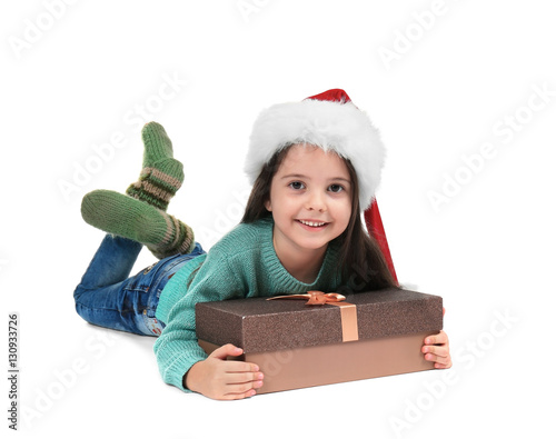 Cute little girl in Santa h...