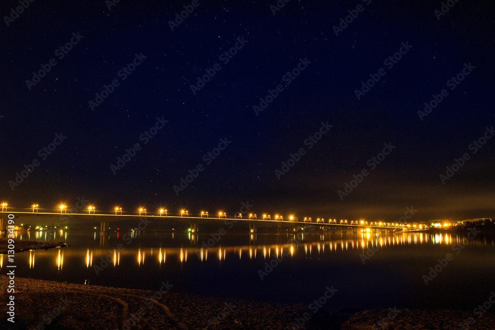 Night bridge across the Volga river