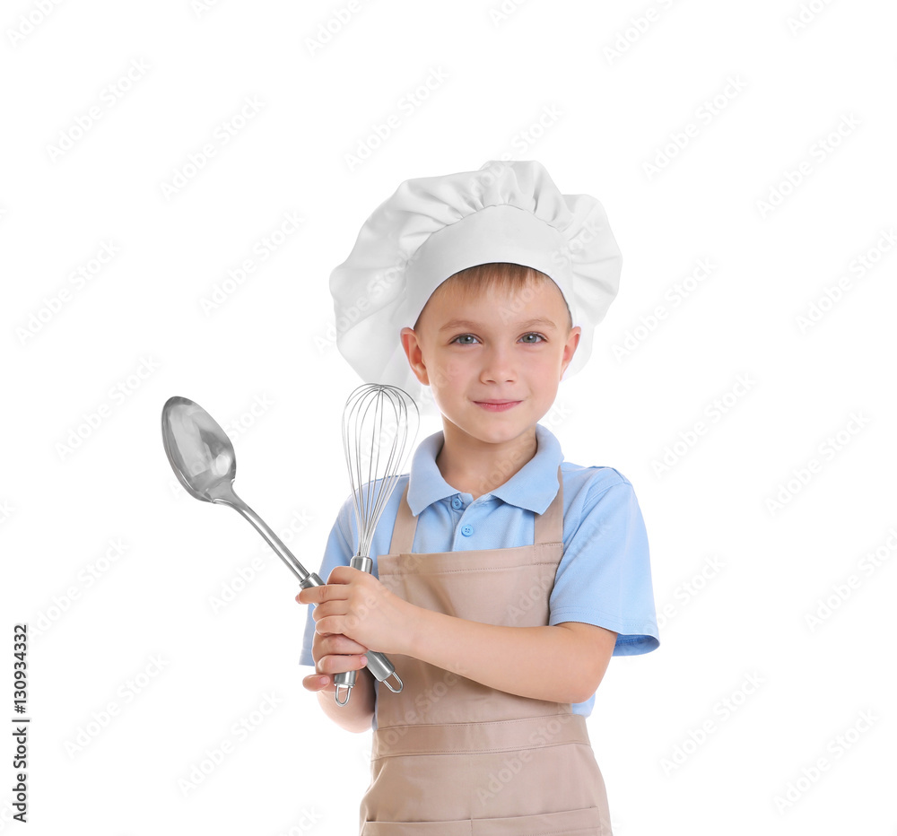 Little boy in chef hat on white background Little boy in chef hat on white background