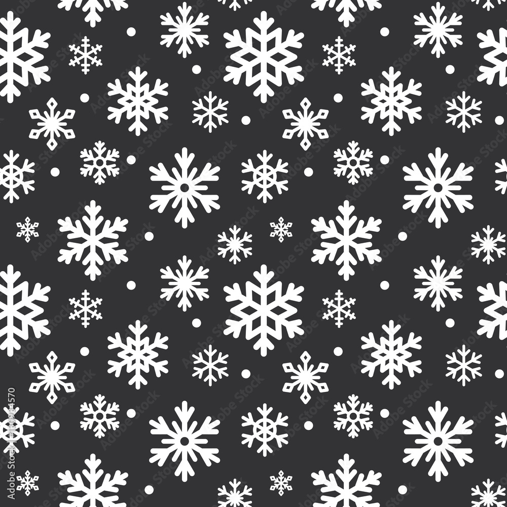 Seamless pattern of winter snowflakes, vector background. Repeated texture for surface, wrapping paper. Cute snow flakes icons, can be used for packaging, cards, banners design Seamless pattern of winter snowflakes, vector background. Repeated texture for surface, wrapping paper. Cute snow flakes icons, can be used for packaging, cards, banners design