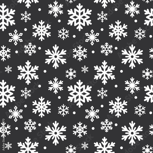 Seamless pattern of winter snowflakes, vector background. Repeated texture for surface, wrapping paper. Cute snow flakes icons, can be used for packaging, cards, banners design