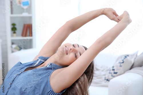 Beautiful girl relaxing at ...