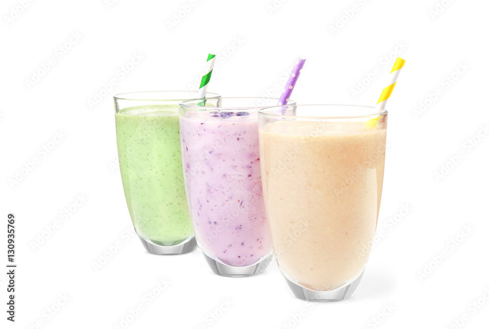 Fruit milk shakes on white background Fruit milk shakes on white background