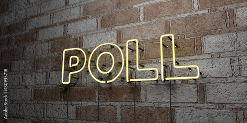 POLL - Glowing Neon Sign on stonework wall - 3D rendered royalty free stock illustration.  Can be used for online banner ads and direct mailers..