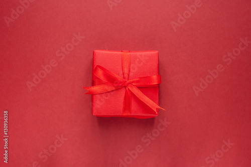 red gift box on craft background