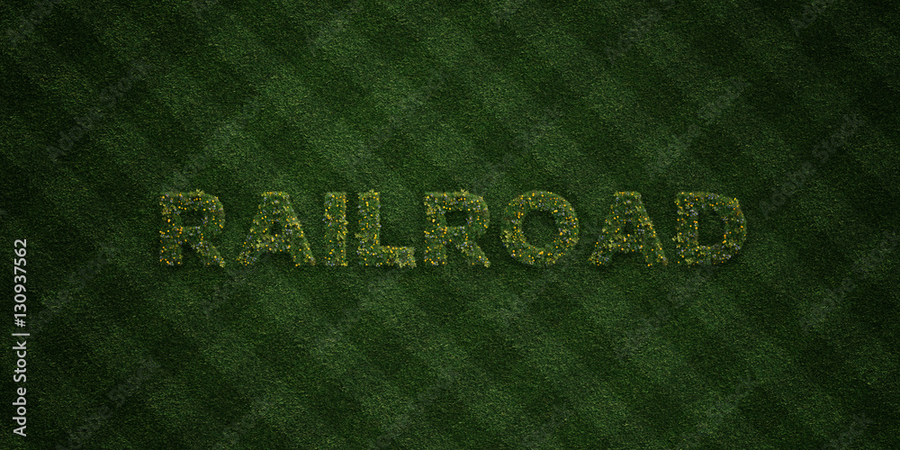 RAILROAD - fresh Grass letters with flowers and dandelions - 3D rendered royalty free stock image. Can be used for online banner ads and direct mailers.. RAILROAD - fresh Grass letters with flowers and dandelions - 3D rendered royalty free stock image. Can be used for online banner ads and direct mailers..
