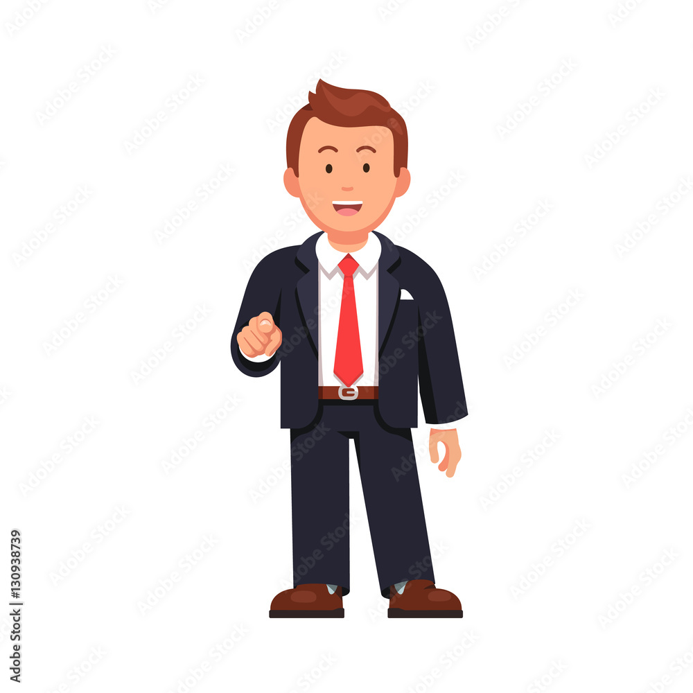 Business man pointing with index finger at viewer