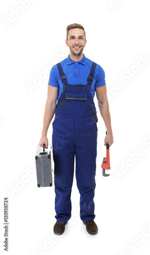 Plumber in blue uniform wit...