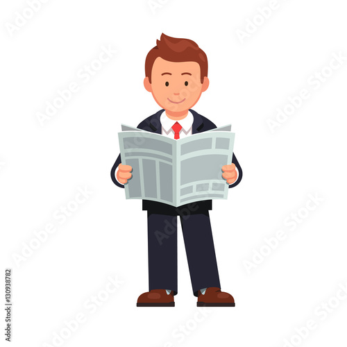 Standing business man reading news paper