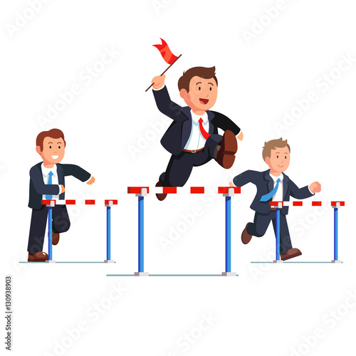 Business man competing in a steeplechase race