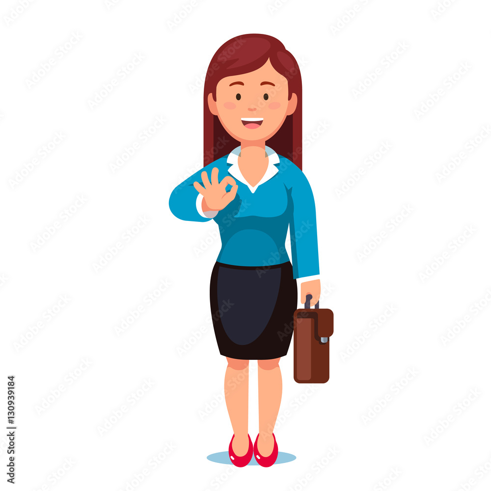 Business woman with a briefcase showing OK gesture Business woman with a briefcase showing OK gesture