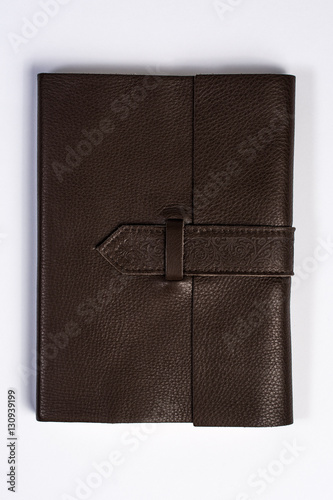 Bound Leather Journal Book Closed Isolated on White Top View