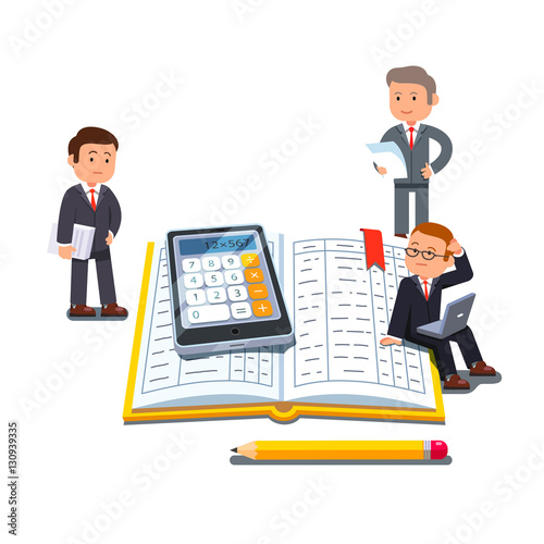 Little business people near big accounting book