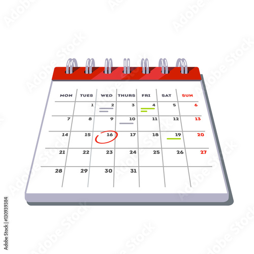Month lined big calendar with planned work marks