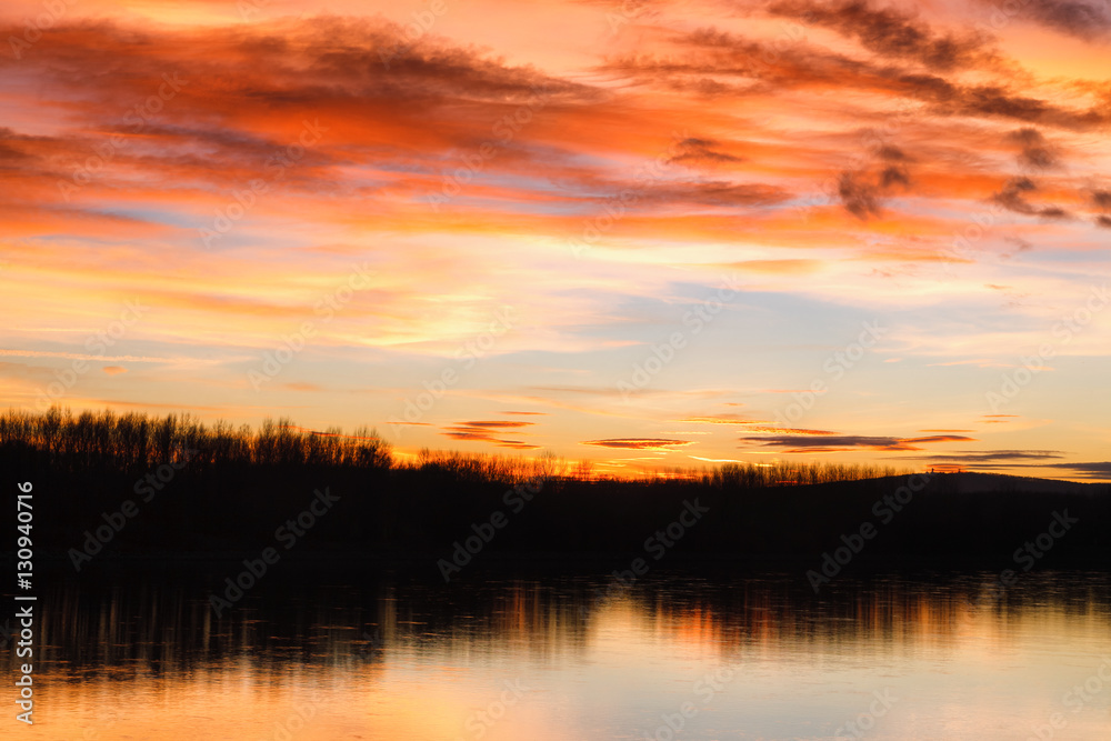 Sunset over river Danube