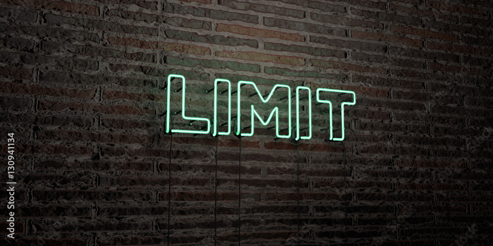 LIMIT -Realistic Neon Sign on Brick Wall background - 3D rendered royalty free stock image. Can be used for online banner ads and direct mailers.. - obrazy, fototapety, plakaty 