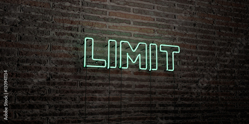 LIMIT -Realistic Neon Sign on Brick Wall background - 3D rendered royalty free stock image. Can be used for online banner ads and direct mailers..