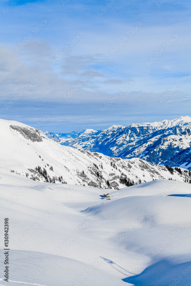 view of the Alps mountains in Switzerland.  Winter Landscape. Pa