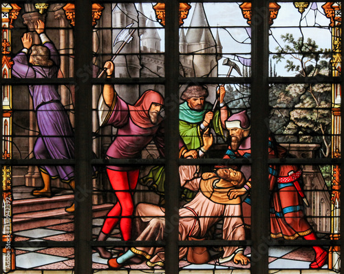 Foto Stained Glass - Antisemitic stained glass in Brussels Cathedral