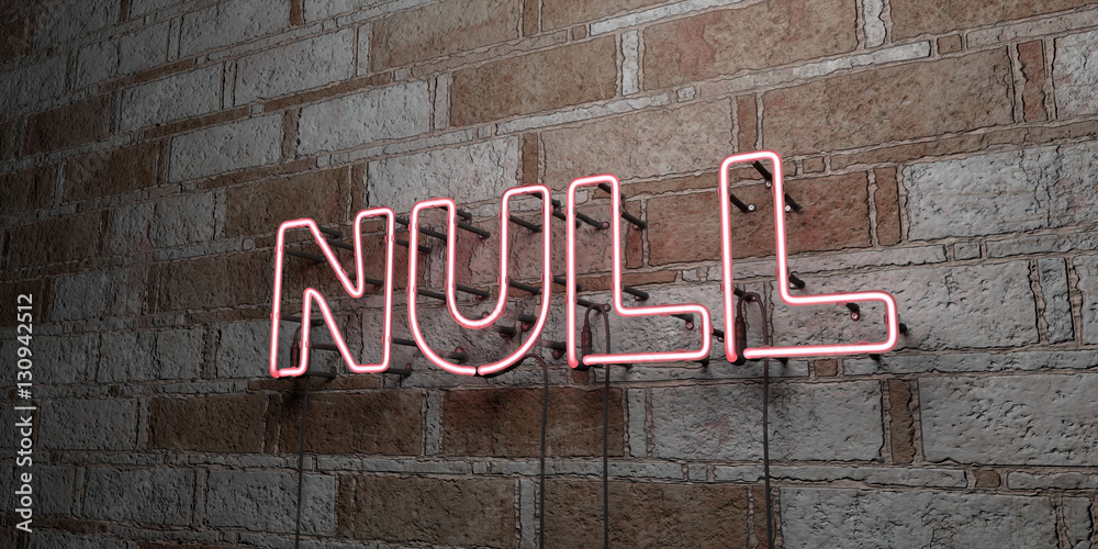 NULL - Glowing Neon Sign on stonework wall - 3D rendered royalty free stock illustration.  Can be used for online banner ads and direct mailers.. - obrazy, fototapety, plakaty 