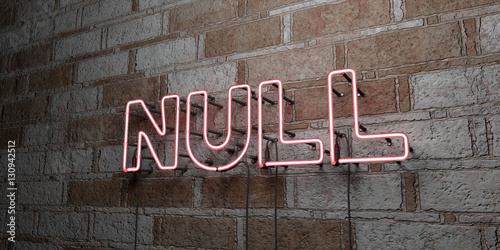 NULL - Glowing Neon Sign on stonework wall - 3D rendered royalty free stock illustration.  Can be used for online banner ads and direct mailers.. photo