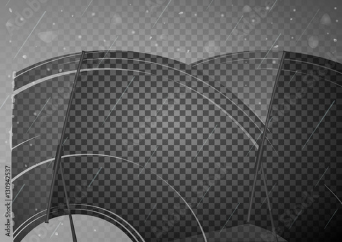 Two wiper cleans the glass. Rain and snow on transparent background. Transparent effect. Vector Illustration.