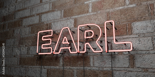 EARL - Glowing Neon Sign on stonework wall - 3D rendered royalty free stock illustration. Can be used for online banner ads and direct mailers..