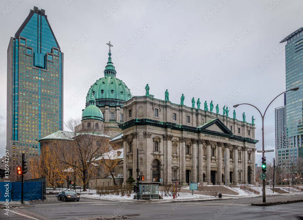 Mary Queen of the World Cathedral on snow - Montreal, Quebec, Canada