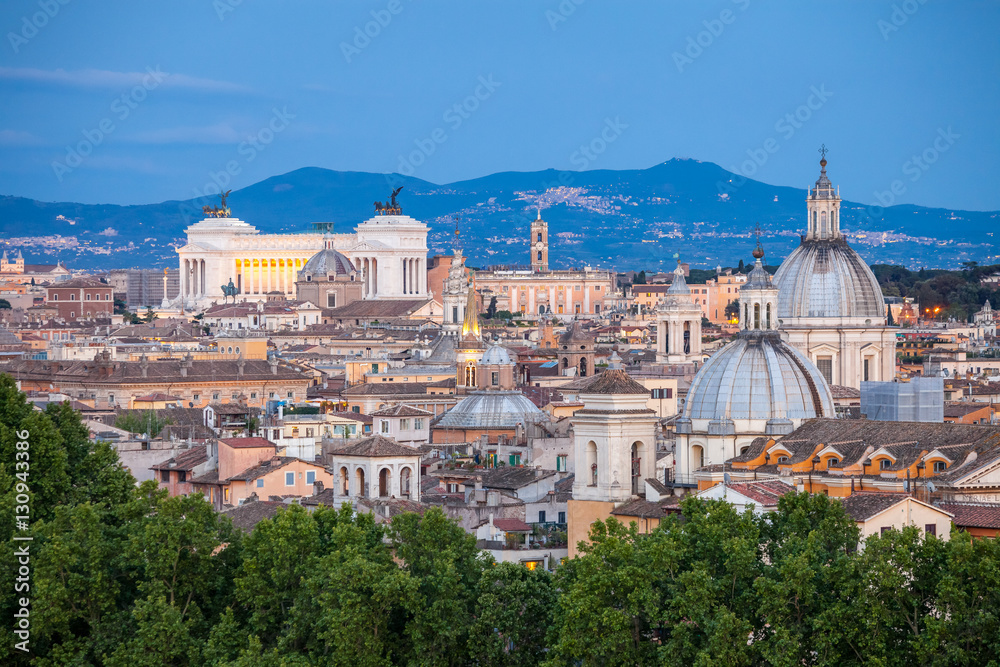 View of Rome from Castel Sant'Angelo at blue hour