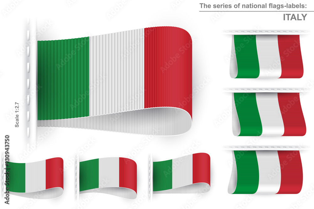 Flag of Italy is embroidered on the textile tag and sewn with a thread ...
