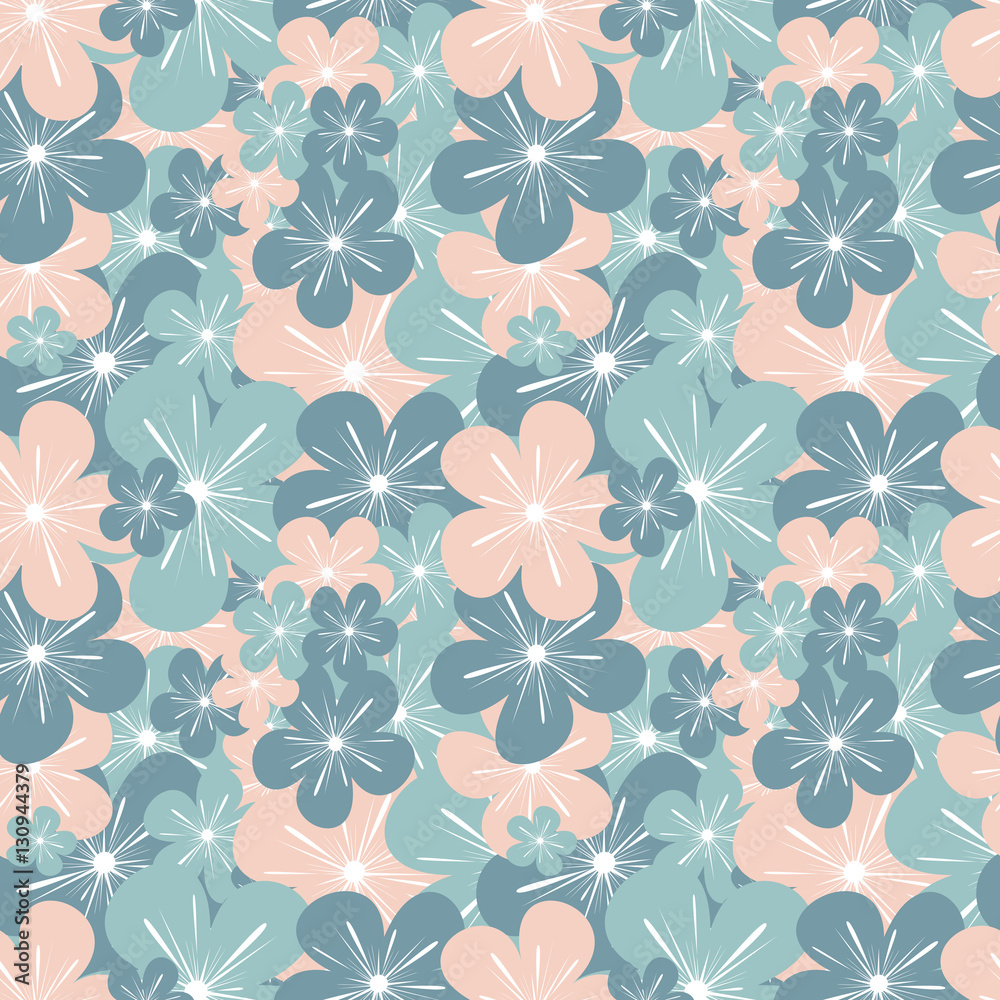 abstract colorful pink blue flowers seamless vector pattern background illustration