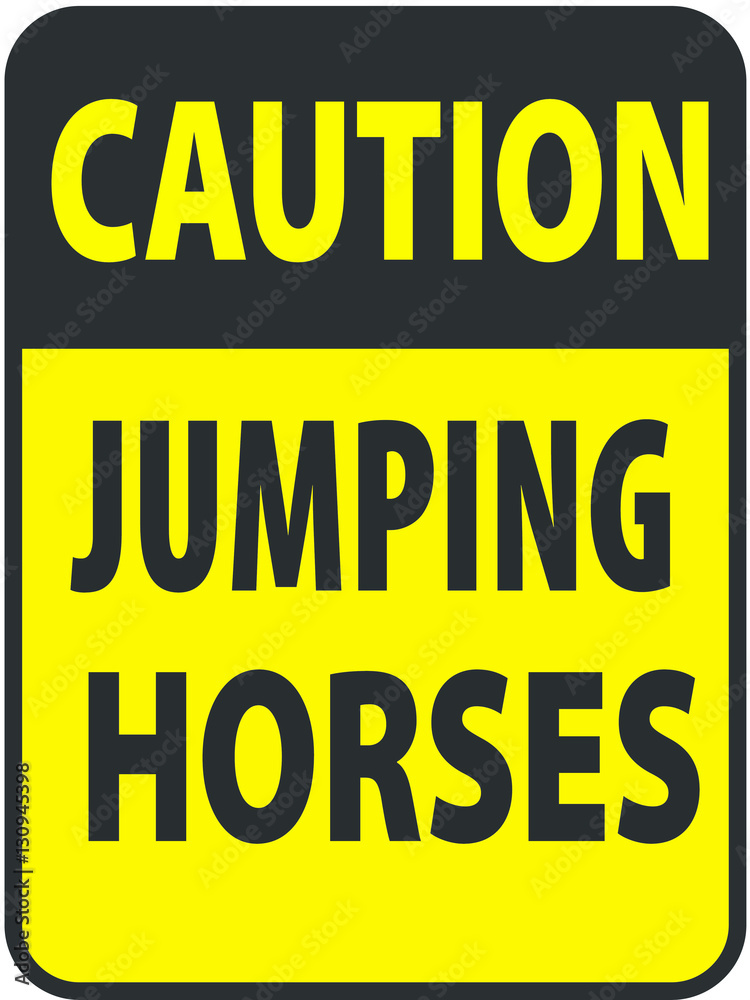 Blank black-yellow caution jumping horses label sign on white Blank black-yellow caution jumping horses label sign on white