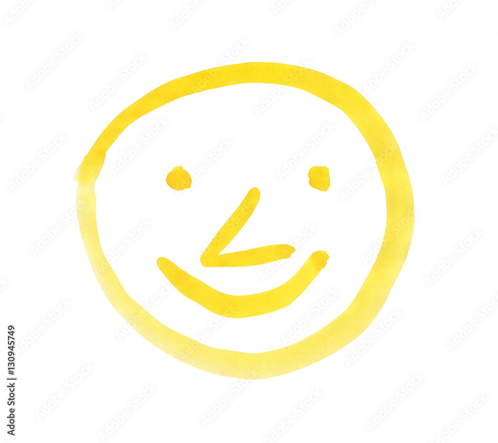 Smiling face, painted with yellow watercolors - obrazy, fototapety, plakaty 