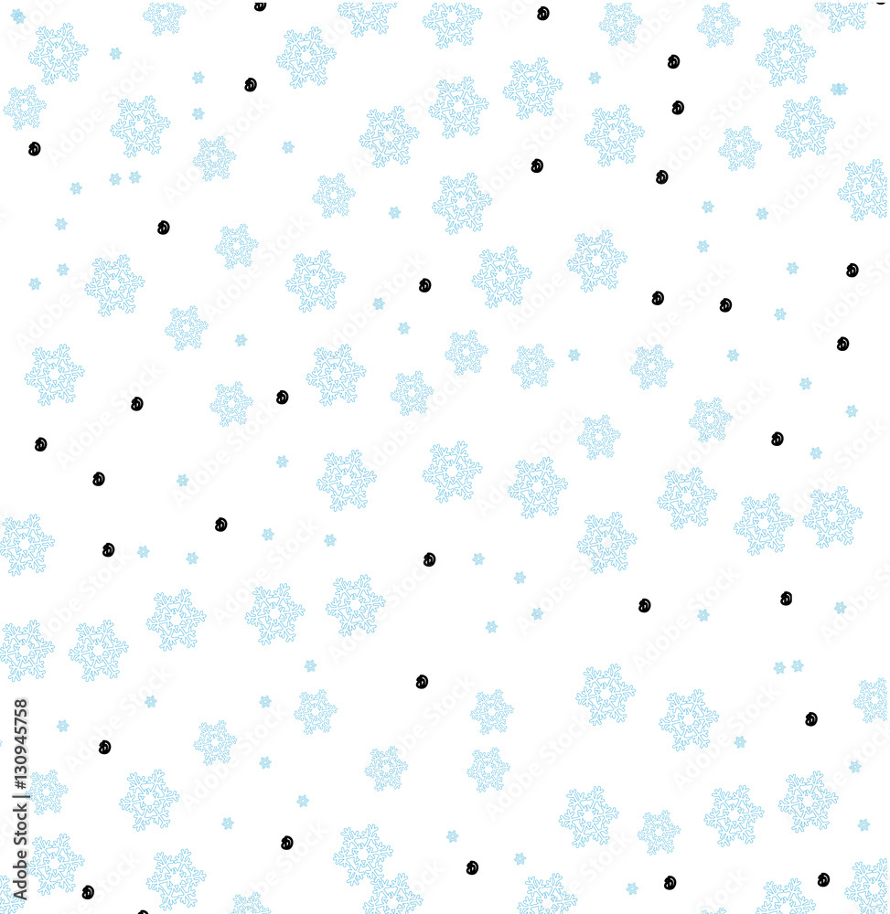 winter vector pattern with blue snowflakes and dots