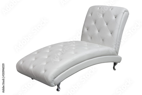 chaise lounge with white leather upholstery isolated on white background Fototapeta