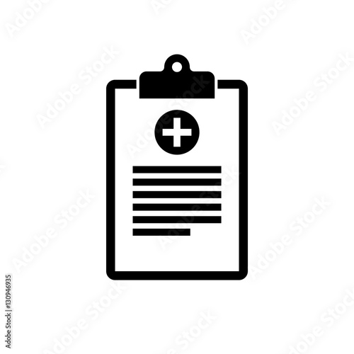 Medical clipboard icon. Black icon isolated on white background. Medical clipboard silhouette. Simple icon. Web site page and mobile app design element.